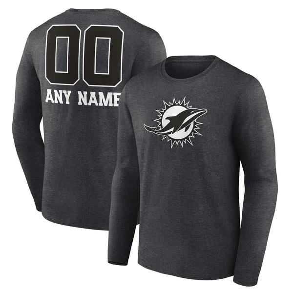 Miami Dolphins Personalized Name & Number Monochrome Long Sleeve T-Shirt - Charcoal