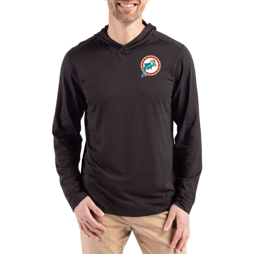Miami Dolphins Cutter & Buck Coastline Epic Comfort Eco Recycled Long Sleeve Hoodie T-Shirt - Black