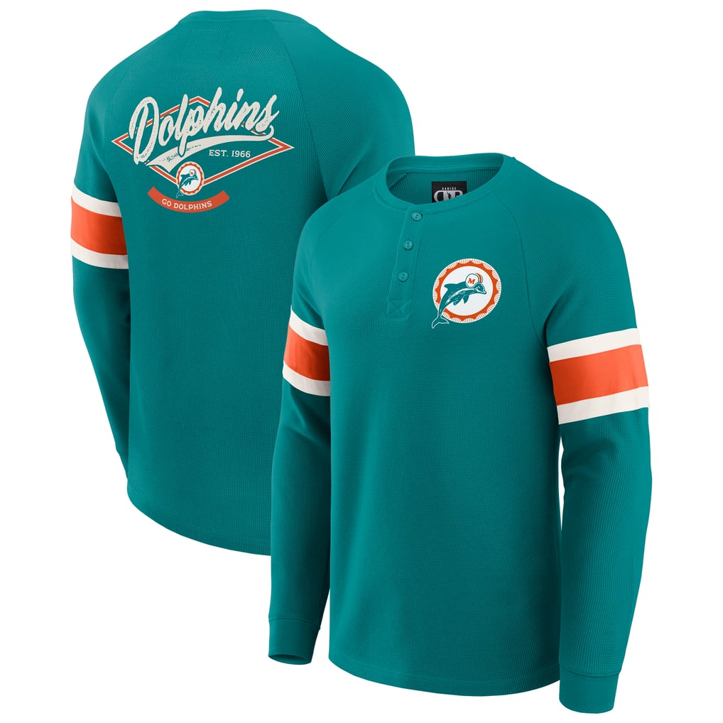 Miami Dolphins Darius Rucker Collection by Fanatics Waffle-Knit Raglan Long Sleeve Henley T-Shirt - Aqua