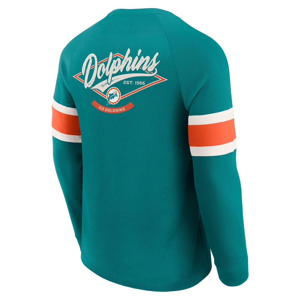 Miami Dolphins Darius Rucker Collection by Fanatics Waffle-Knit Raglan Long Sleeve Henley T-Shirt - Aqua