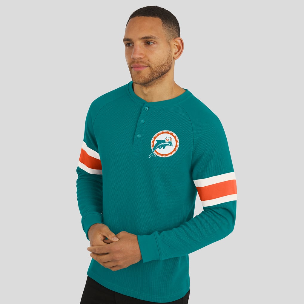 Miami Dolphins Darius Rucker Collection by Fanatics Waffle-Knit Raglan Long Sleeve Henley T-Shirt - Aqua