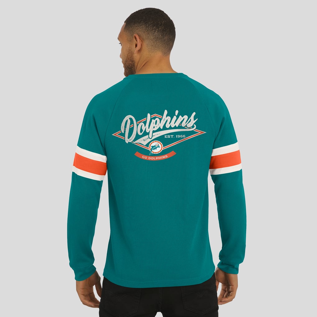 Miami Dolphins Darius Rucker Collection by Fanatics Waffle-Knit Raglan Long Sleeve Henley T-Shirt - Aqua