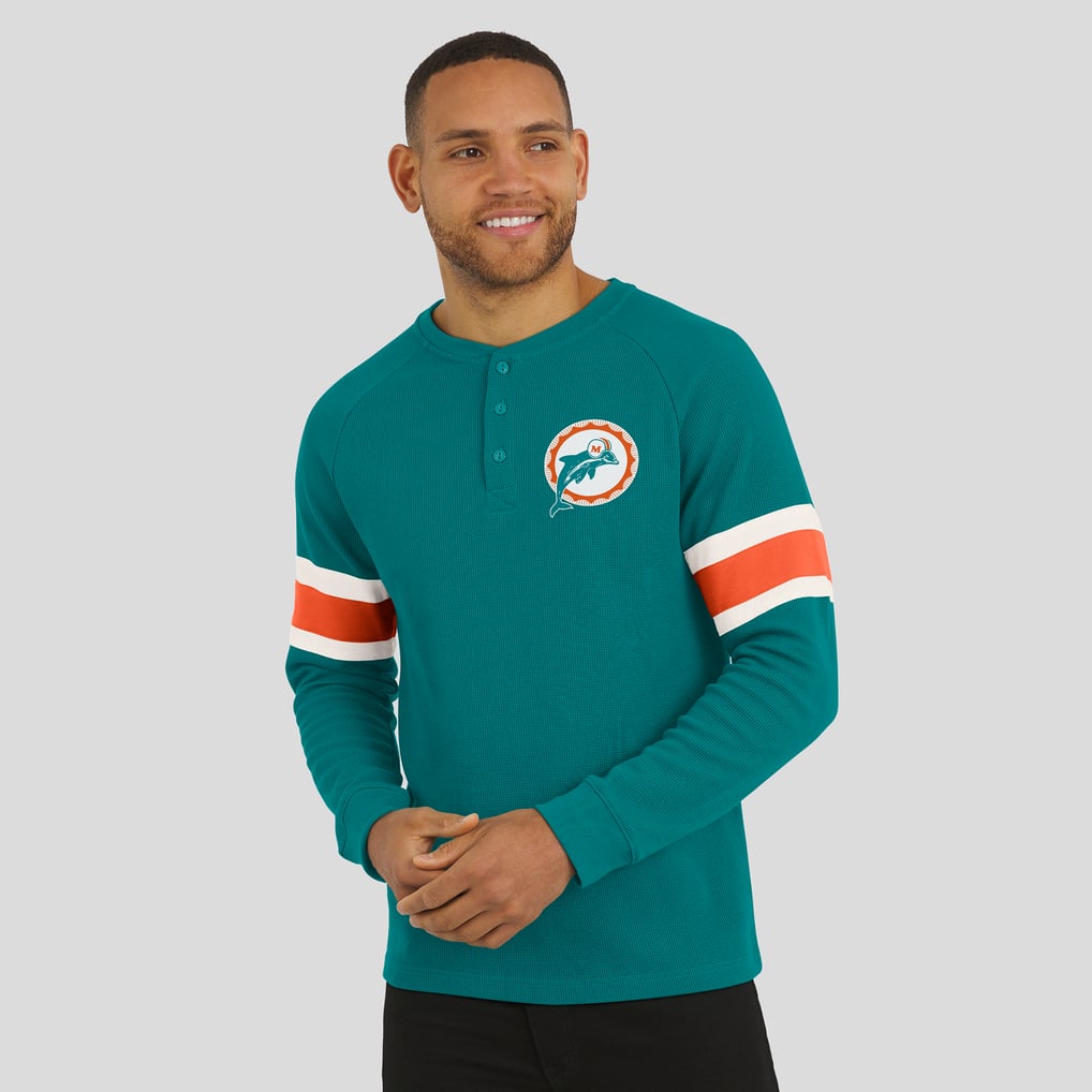 Miami Dolphins Darius Rucker Collection by Fanatics Waffle-Knit Raglan Long Sleeve Henley T-Shirt - Aqua