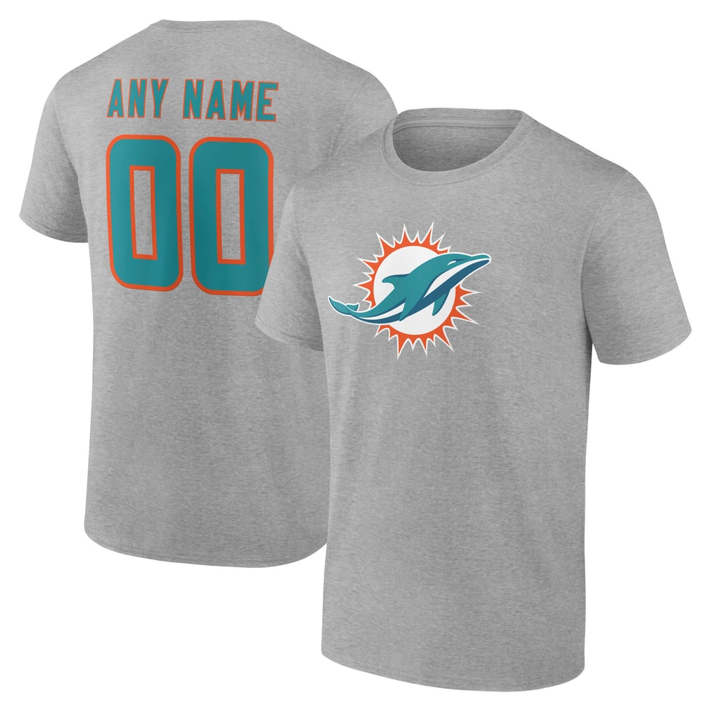 Miami Dolphins Team Authentic Personalized Name & Number T-Shirt - Gray