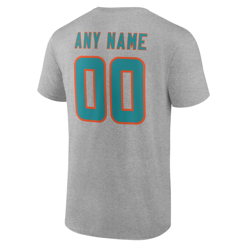 Miami Dolphins Team Authentic Personalized Name & Number T-Shirt - Gray
