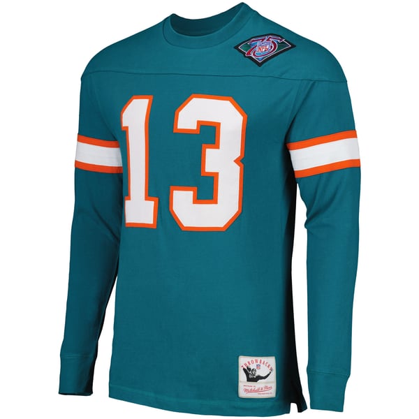 Dan Marino Miami Dolphins Mitchell & Ness Throwback Retired Player Name & Number Long Sleeve Top - Aqua