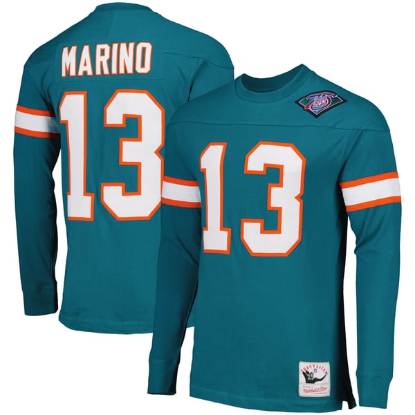 Dan Marino Miami Dolphins Mitchell & Ness Throwback Retired Player Name & Number Long Sleeve Top - Aqua