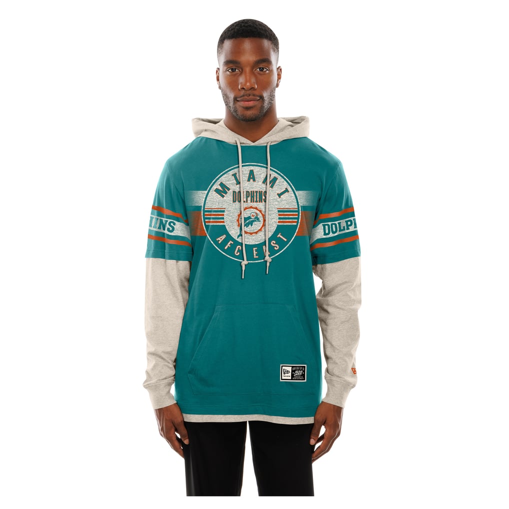  Miami Dolphins New Era Twofer Layered Long Sleeve Hooded T-Shirt - Aqua