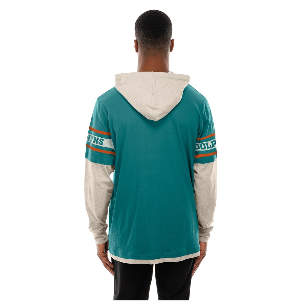  Miami Dolphins New Era Twofer Layered Long Sleeve Hooded T-Shirt - Aqua