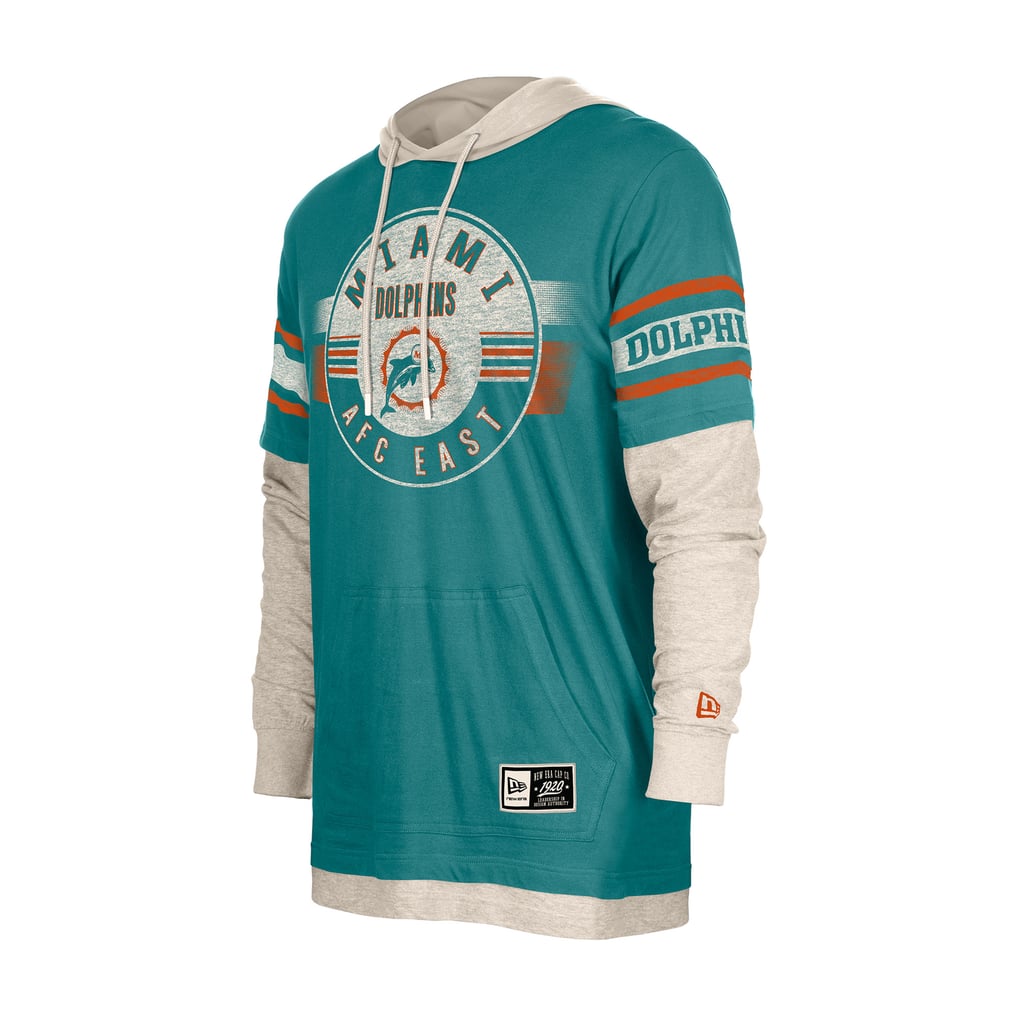  Miami Dolphins New Era Twofer Layered Long Sleeve Hooded T-Shirt - Aqua