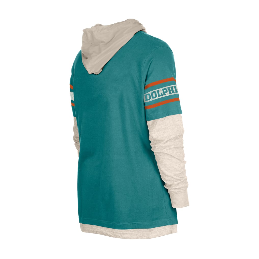 Miami Dolphins New Era Twofer Layered Long Sleeve Hooded T-Shirt - Aqua