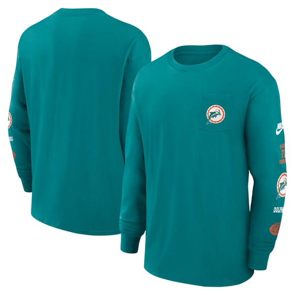 Miami Dolphins Nike Rewind Heavy Max90 Pocket Long Sleeve T-Shirt - Aqua