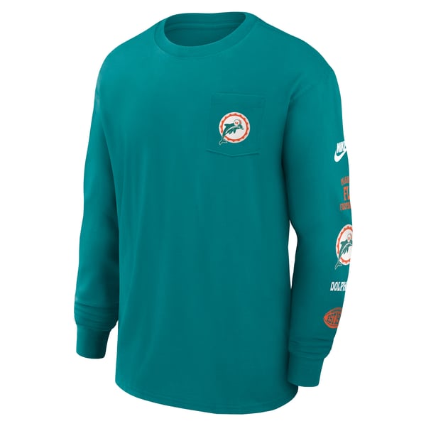 Miami Dolphins Nike Rewind Heavy Max90 Pocket Long Sleeve T-Shirt - Aqua