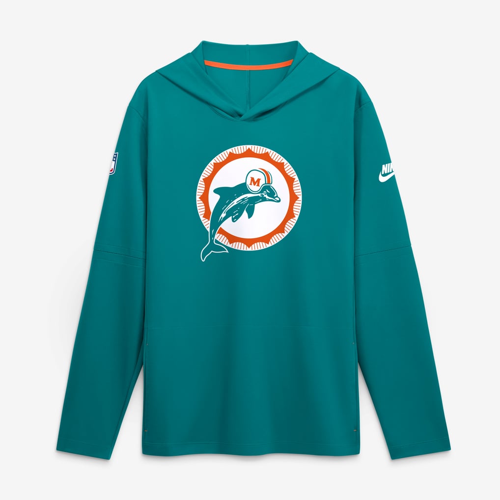 Miami Dolphins Nike Sideline Alternate Lightweight Long Sleeve Hooded Dri-FIT T-Shirt - Aqua