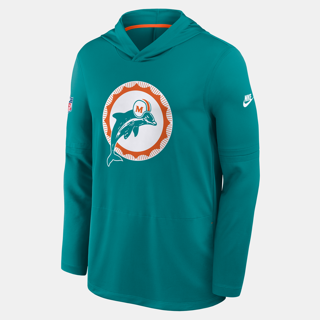Miami Dolphins Nike Sideline Alternate Lightweight Long Sleeve Hooded Dri-FIT T-Shirt - Aqua