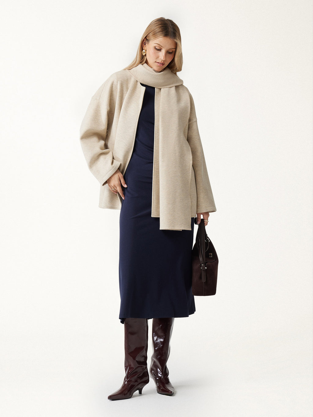 FuzzLuxe Scarf Collar Convertible Coat with Pockets