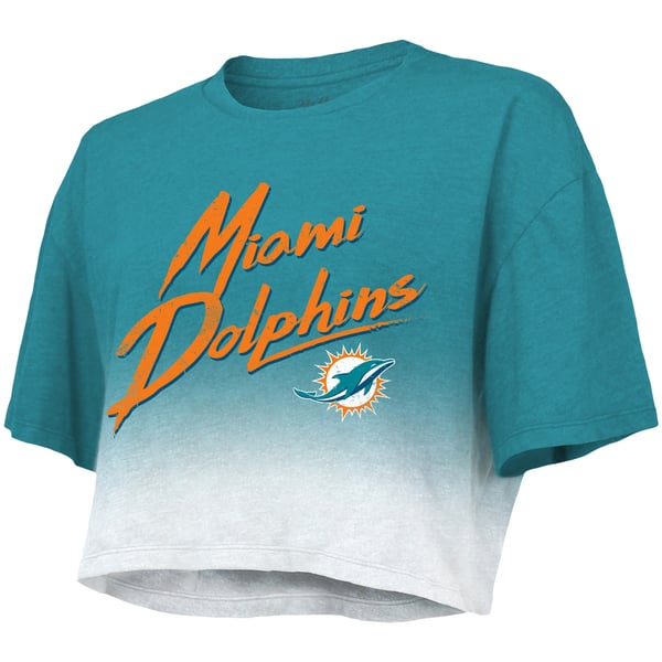 Tua Tagovailoa Miami Dolphins Majestic Threads Women's Dip-Dye Player Name & Number Crop Top - Aqua/White