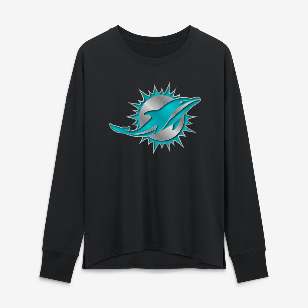 Miami Dolphins Women's Forged Mascot Personalized Name & Number Long Sleeve T-Shirt - Black