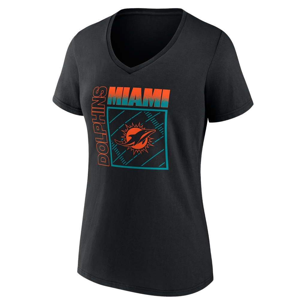 Miami Dolphins Women's Home Field Pop Personalized Name & Number V-Neck T-Shirt - Black