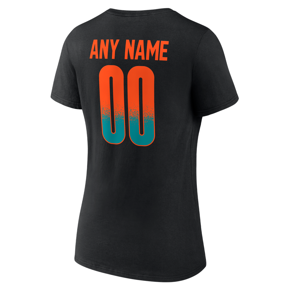 Miami Dolphins Women's Home Field Pop Personalized Name & Number V-Neck T-Shirt - Black