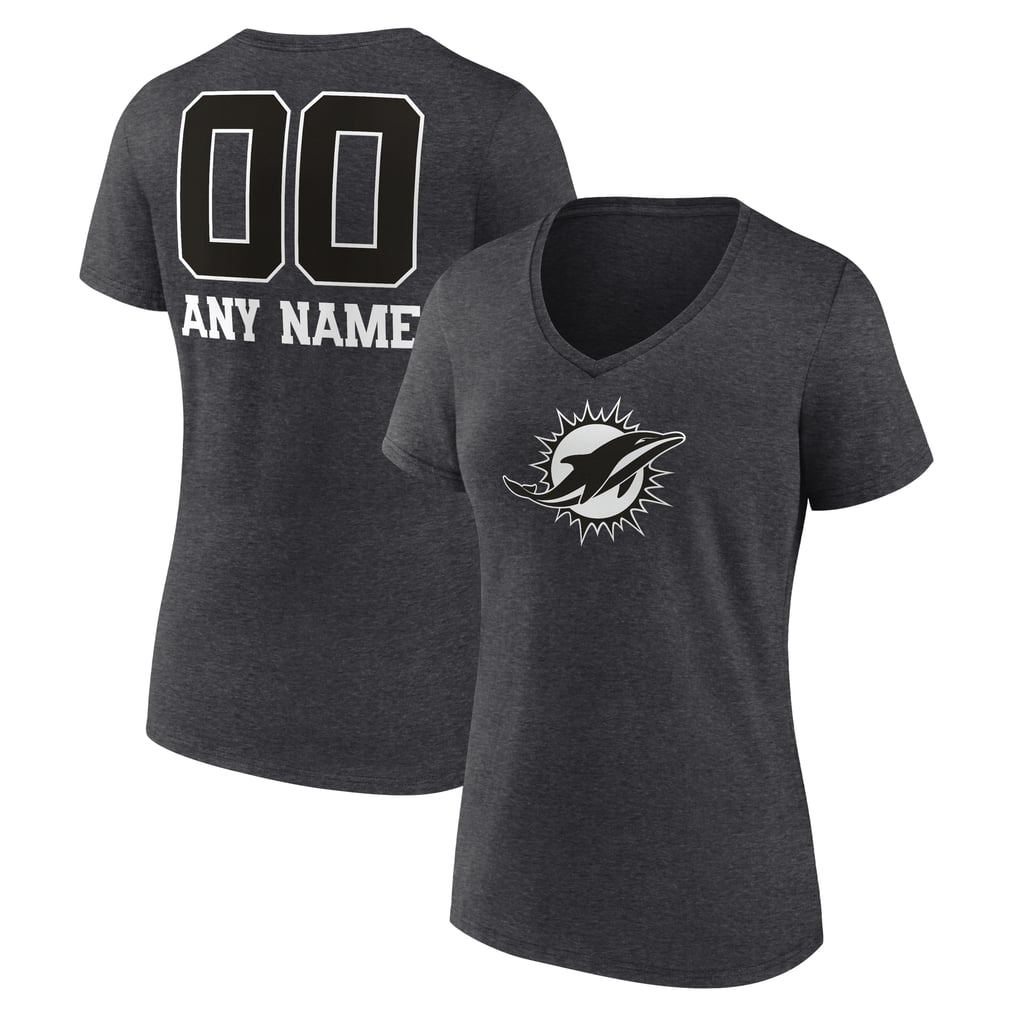 Miami Dolphins Women's Personalized Name & Number Monochrome V-Neck T-Shirt - Charcoal