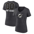 Miami Dolphins Women's Personalized Name & Number Monochrome V-Neck T-Shirt - Charcoal