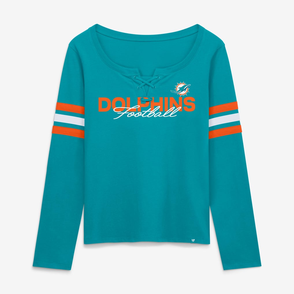  Miami Dolphins Fanatics Women's Team First Coverage Scheme Lace-Up Long Sleeve T-Shirt - Aqua