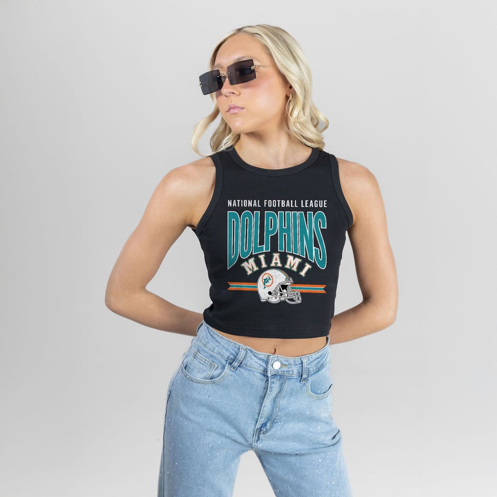 Miami Dolphins Gameday Couture Women's Mic Drop Essential Ribbed Crop Tank Top - Black