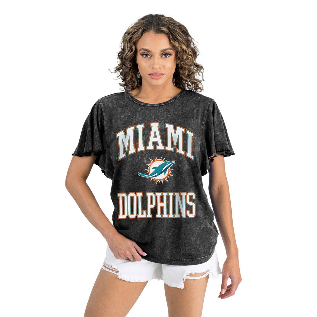 Miami Dolphins Gameday Couture Women's Relaxed Flutter Sleeve T-Shirt - Black