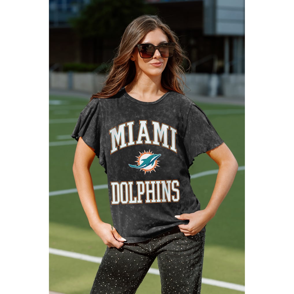 Miami Dolphins Gameday Couture Women's Relaxed Flutter Sleeve T-Shirt - Black