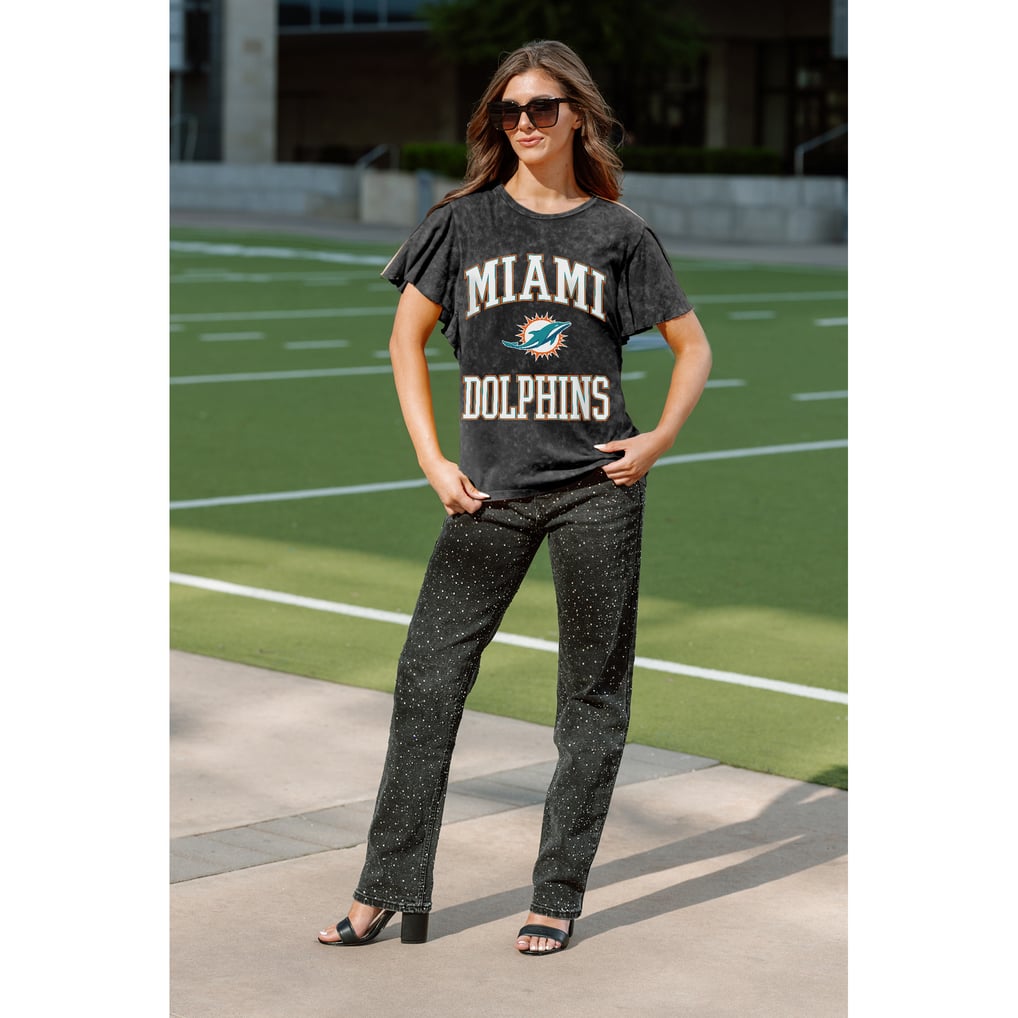 Miami Dolphins Gameday Couture Women's Relaxed Flutter Sleeve T-Shirt - Black