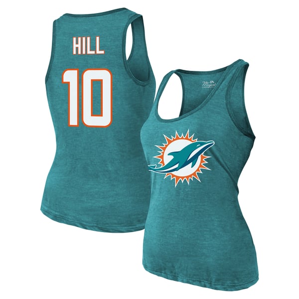 Tyreek Hill Miami Dolphins Majestic Threads Women's Name & Number Tri-Blend Tank Top - Aqua