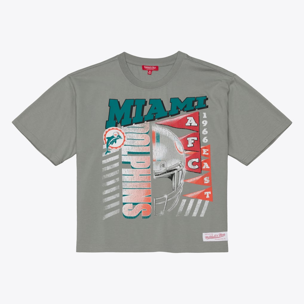  Miami Dolphins Mitchell & Ness Women's Street Graphic Boxy Cropped T-Shirt - Gray