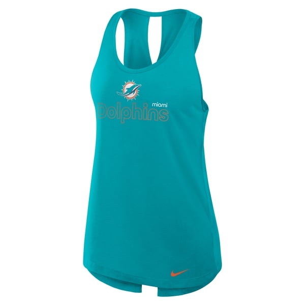 Miami Dolphins Nike Women's Open-Back Crisscross Dri-FIT Tank Top - Aqua