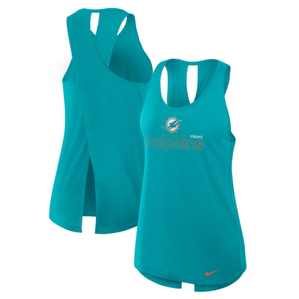 Miami Dolphins Nike Women's Open-Back Crisscross Dri-FIT Tank Top - Aqua