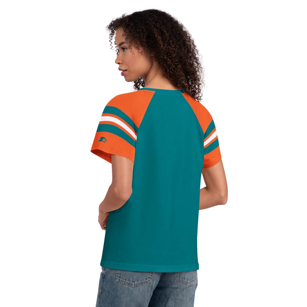  Miami Dolphins Starter Women's Game On Notch Neck Raglan T-Shirt - Aqua