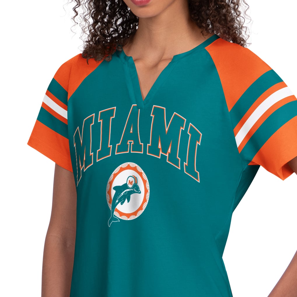  Miami Dolphins Starter Women's Game On Notch Neck Raglan T-Shirt - Aqua