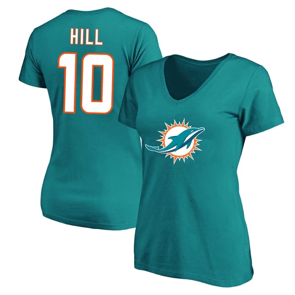 Tyreek Hill Miami Dolphins Women's Plus Size Fair Catch Name & Number Scoop Neck T-Shirt - Aqua