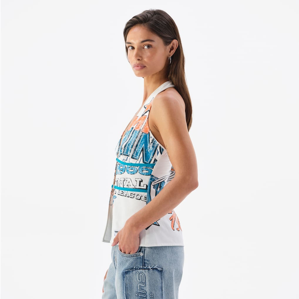 Miami Dolphins Off Season Women's Canvas Halter Tank Top - White