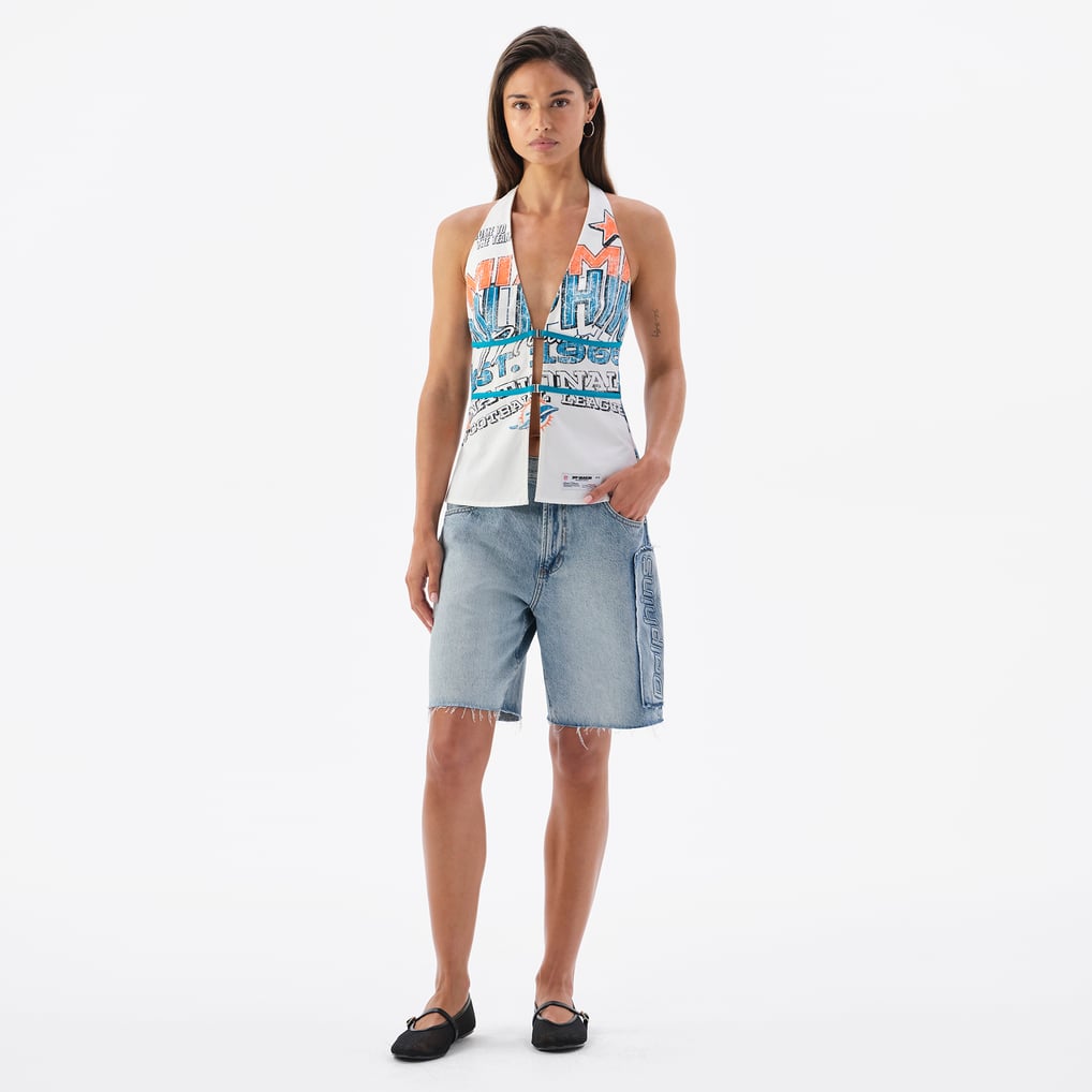 Miami Dolphins Off Season Women's Canvas Halter Tank Top - White