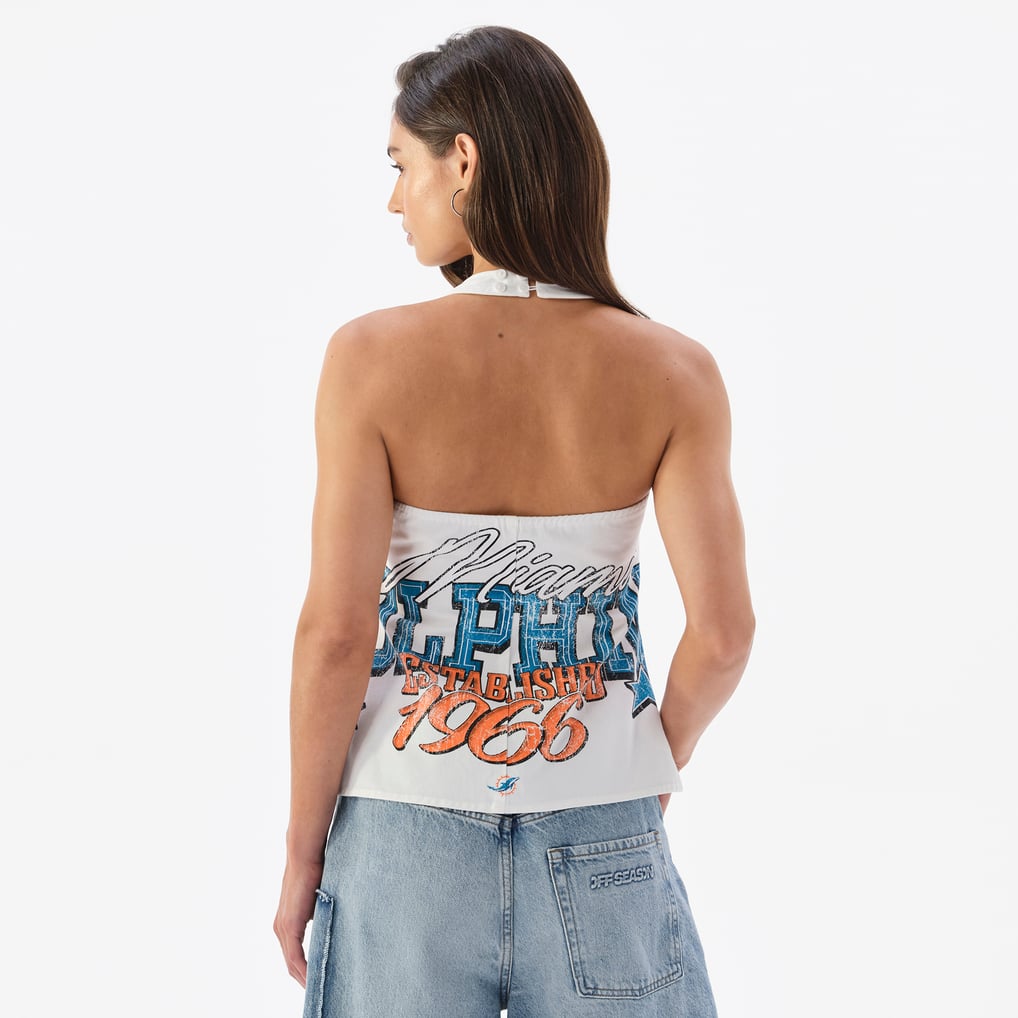 Miami Dolphins Off Season Women's Canvas Halter Tank Top - White