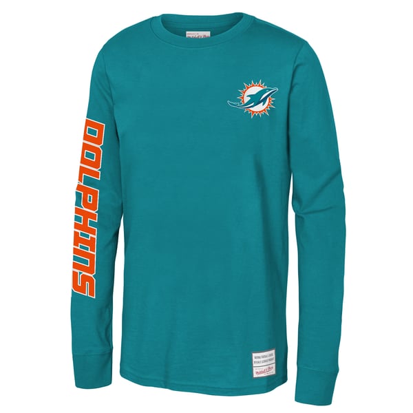 Miami Dolphins Mitchell & Ness Youth Triple Play Long Sleeve T-Shirt - Aqua