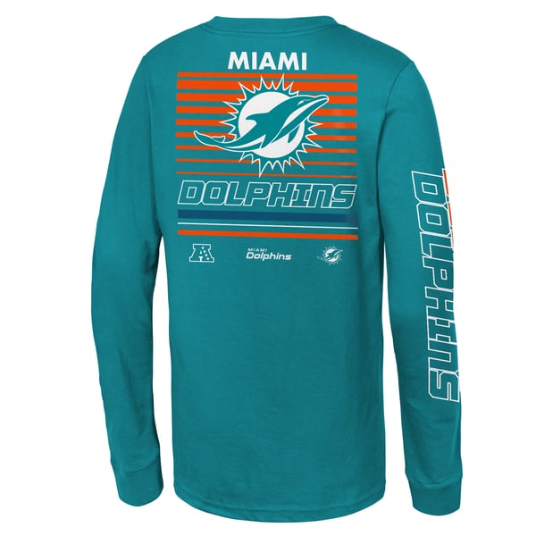 Miami Dolphins Mitchell & Ness Youth Triple Play Long Sleeve T-Shirt - Aqua